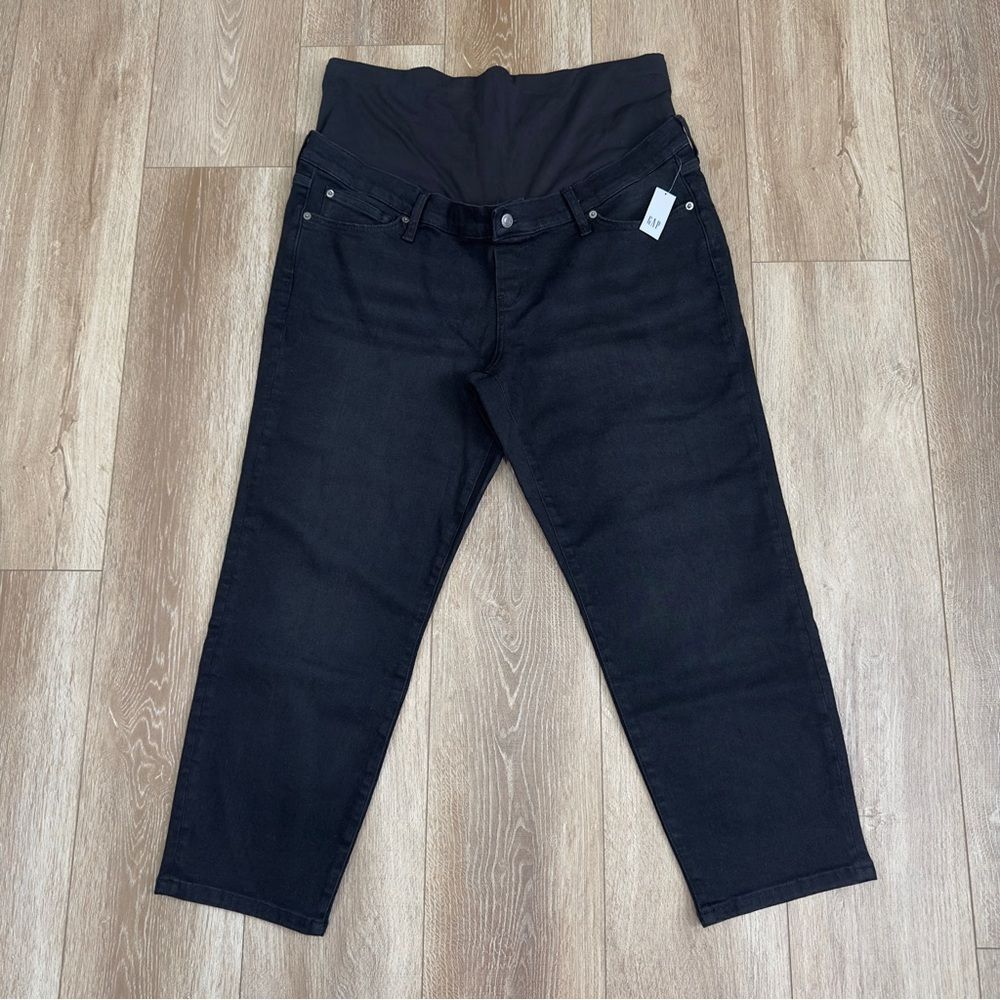 NWT Gap Maternity True Waistband Full Panel Girlfriend Jeans Black Size 34/18